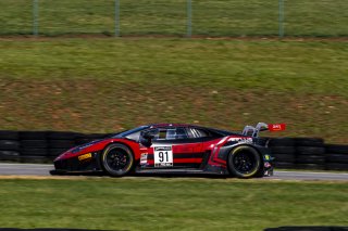 #91 Lamborghini Huracan GT3 of Jeff Burton and Corey Lewis, Zelus Motorsports, GT World Challenge America, Pro-Am, SRO America, VIR, Virginia International Rcaeway, Alton, Virginia, June 2022.
 | Brian Cleary/SRO