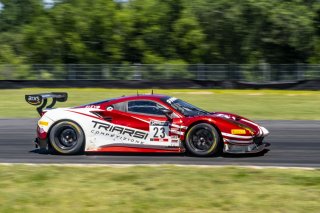 #23 Ferrari 488 GT3 of Onofrio Triarsi and Charlie Scardina, Triari Competizione, GT World Challenge America, Am, SRO America, VIR, Virginia International Rcaeway, Alton, Virginia, June 2022. | Grier Martin/SRO