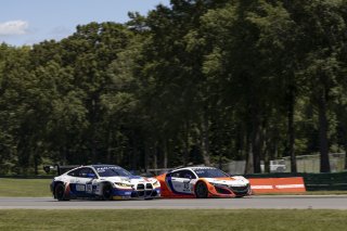 #43 Acura NSX GT3 of Erin Vogel and Michael Cooper, RealTime Racing, GT World Challenge America, Pro-Am, #94 BMW M4 GT3 of Chandler Hull and Bill AUberlen, Bimmerworld, SRO America, VIR, Virginia International Rcaeway, Alton, Virginia, June 2022.
 | Josh Snider/SRO    
