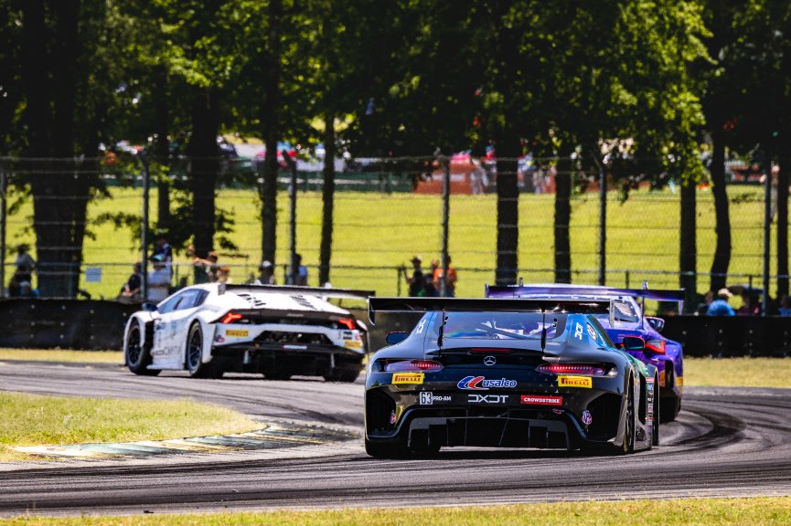 #63 Mercedes-AMG GT3 of David Askew and Dirk Muller, DXDT Racing, GT World Challenge America, Pro-Am, SRO America, VIR, Virginia International Rcaeway, Alton, Virginia, June 2022.
