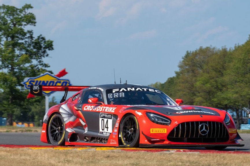 #04 Mercedes-AMG GT3 of George Kurtz and Colin Braun, Crowdstrike Racing by Riley Motorsports, GT World Challenge America, Pro-Am, SRO America, Watkins Glen International raceway, Watkins Glen, NY, September 2021.
