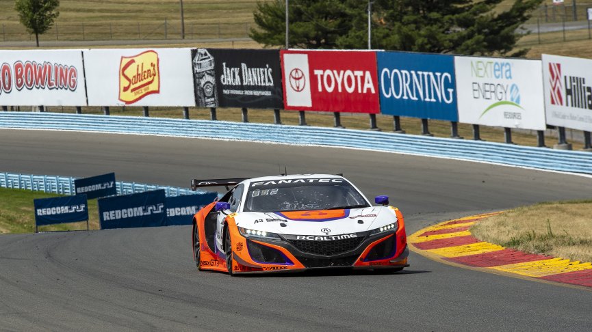 #43 Acura NSX GT3 of Erin Vogel and Michael Cooper, RealTime Racing, GT World Challenge America, Pro-Am, SRO America, Watkins Glen International raceway, Watkins Glen, NY, July 2022..
