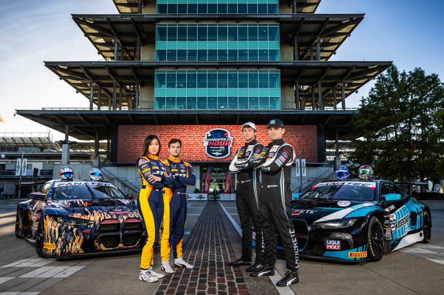#38 BMW M4 GT3 of Samantha Tan and Neil Verhagen, ST Racing, and #29 BMW M4 GT3 of Justin Rothberg and Robby Foley, Turner Motorsport, GT World Challenge America, Pro-Am Championship Contenders, FANATEC GT World Challenge America Powered by AWS, INDY, Ind