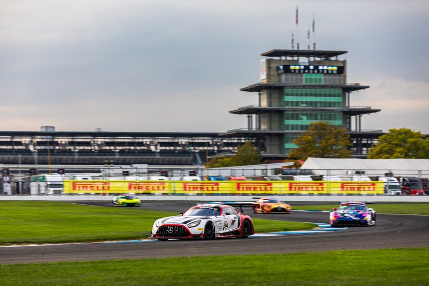 #34 Mercedes-AMG GT3 EVO of Michai Stephens / Mikael Grenier / Lucas Auer, JMF Motorsports, Indy 8H, IGTC, Pro, SRO America, Indianapolis Motor Speedway, Indianapolis, IN, Oct 16–19, 2025
