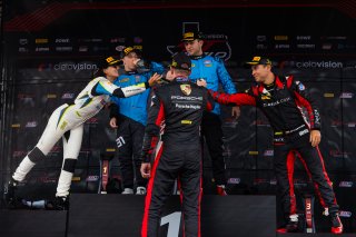 Podium, #31 Porsche 911 GT3-R (992) EVO of Dave Musial Jr. and Ryan Yardley, Wright Motorsports, GT World Challenge America, Pro-Am, SRO America, Circuit of The Americas, Austin, TX, Apr 24 - 26, 2026, #242 Porsche 911 GT3-R (992) EVO of Therese Lahlouh a | Fabian Lagunas | www.lagunasphotography.com | 2026