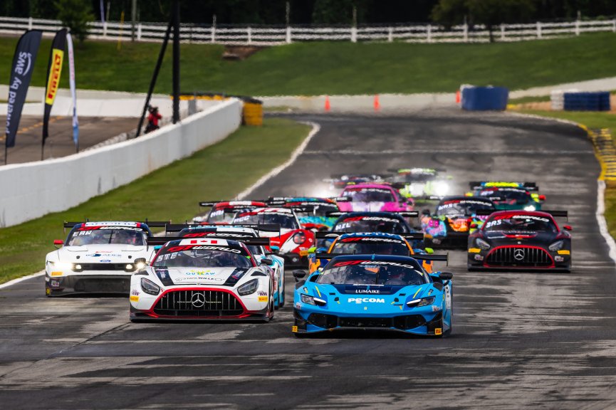 #34 Mercedes-AMG GT3 EVO of Michai Stephens and Mikael Grenier, JMF Motorsports, #12 Ferrari 296 GT3 EVO of Matias Perez Companc and Frederik Schandorff, AF Corse USA, GT World Challenge America, Pro, SRO America, Road Atlanta, Braselton, GA, Jun 12-14, 2